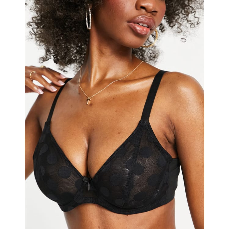 Ivory Rose Fuller Bust high apex sheer dot mesh bra in black