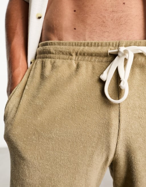 Jack & Jones intelligence co-ord loose fit towelling in beige