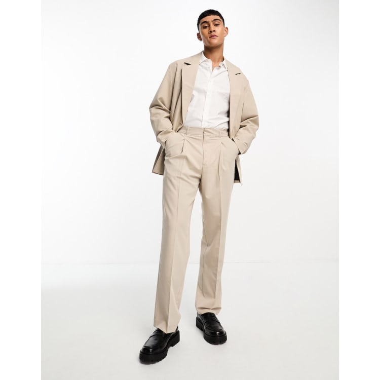 Jack & Jones Originals wide fit suit pants in beige