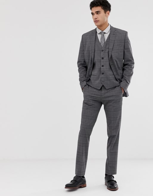  Jack & Jones Premium - Costume de mariage slim croisé à carreaux - Gris