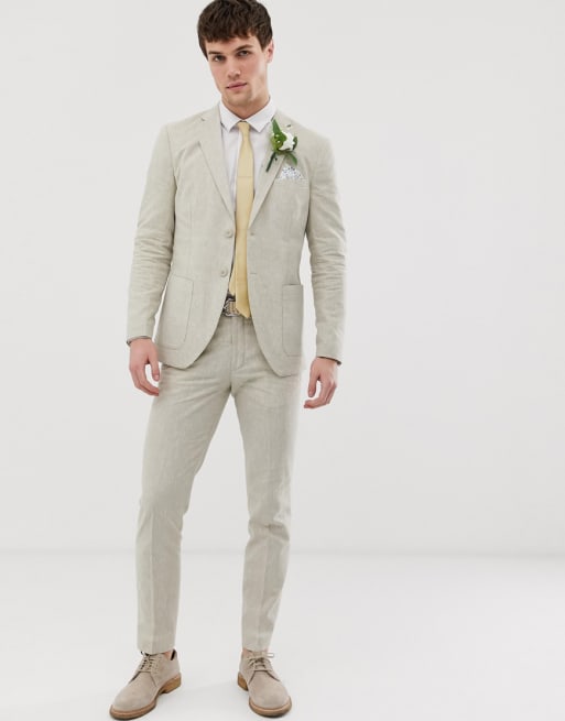 Jack & Jones Premium regular fit suit in beige linen