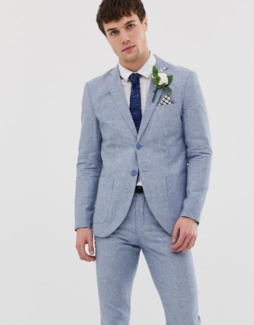 Jack Jones Premium Regular Geschnittener Leinen Anzug In Blau Asos