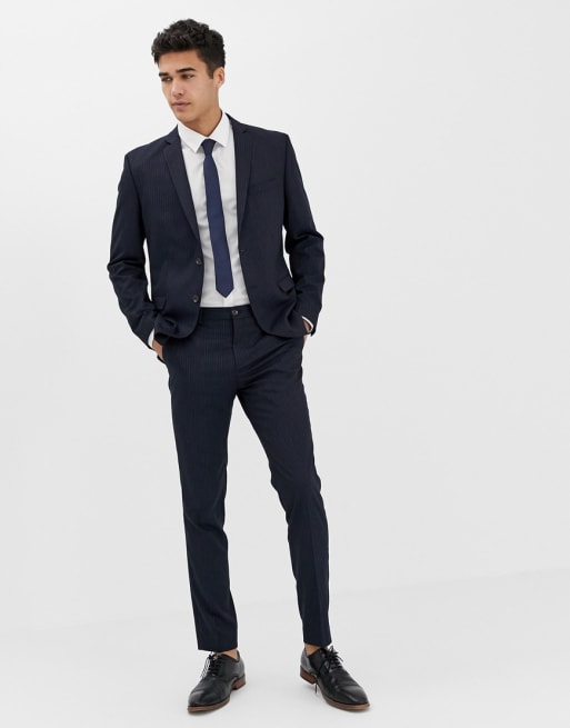 Jack & Jones Premium – Schmaler Anzug in Marineblau mit Nadelstreifen