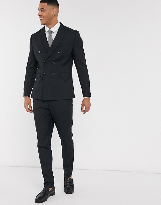 Jack & Jones Premium slim fit double breasted wool mix suit in black