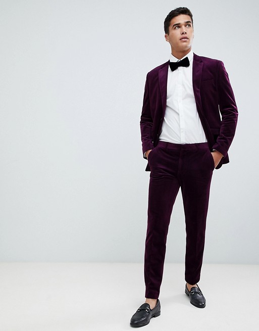 Jack & Jones Premium Slim Fit Purple velvet suit