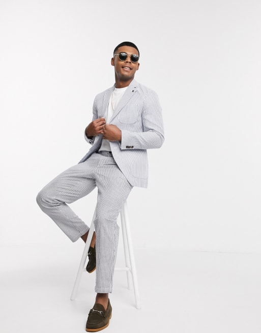 Mens seersucker suit 2025 slim fit