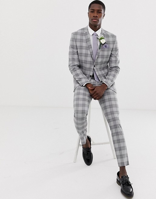 Jack & Jones Premium slim fit suit in grey check