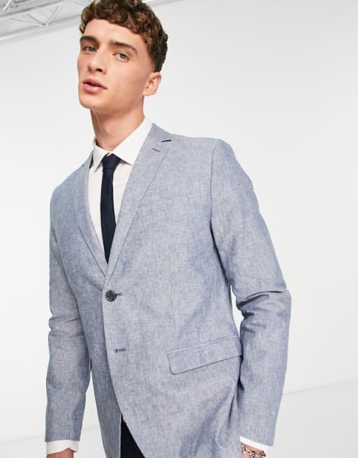 Jack And Jones Premium Slim Fit Suit In Light Blue Linen Mix Asos 