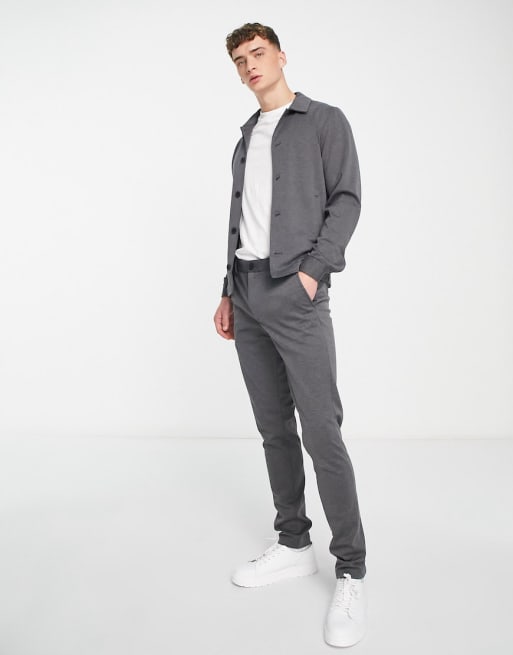 Jack & Jones Premium slim fit jersey suit jacket with slim pants in dark gray  melange