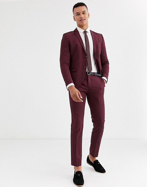 Jack & Jones Premium stretch suit in burgundy