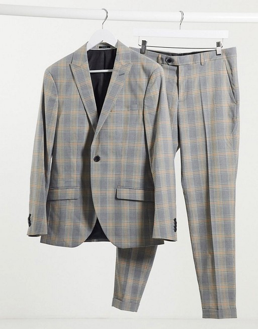 Jack & Jones Premium super slim fit check suit jacket in grey