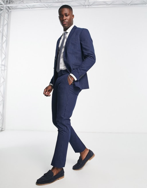 ASOS DESIGN jersey suit in blue pinstripe