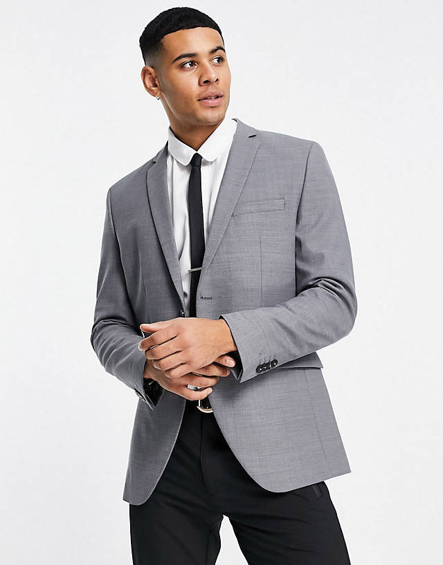 Jack & Jones - premium super slim fit stretch wool mix suit in grey