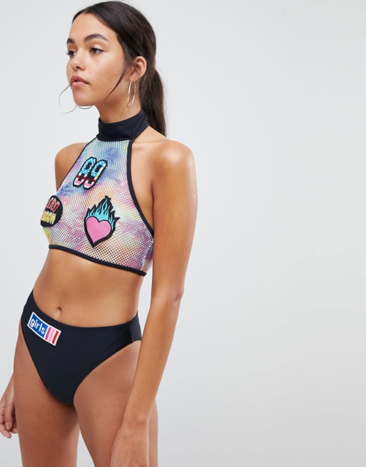 Jaded London Badges High Neck Bikini 