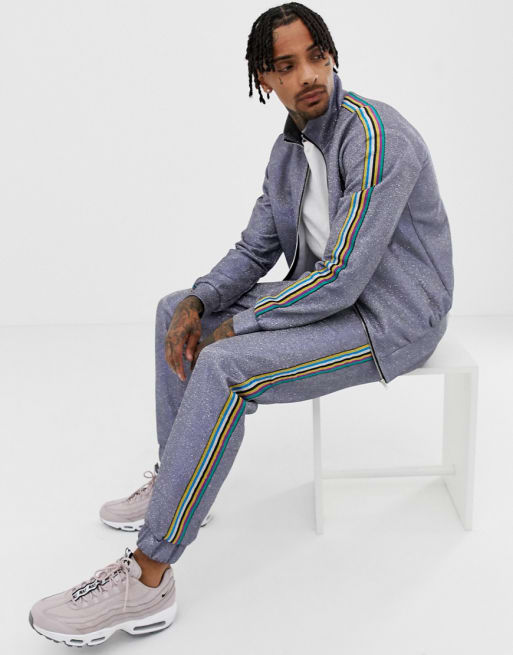 Jaded London - Coordinato argento metallico con righe laterali
