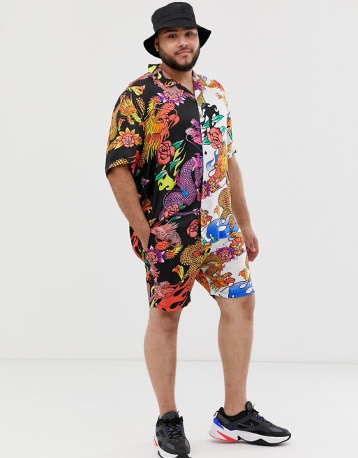 Jaded London - Coordinato stile festival bicolore con stampa di dragoni 