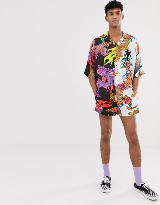 Jaded London - Coordinato stile festival bicolore con stampa di dragoni 