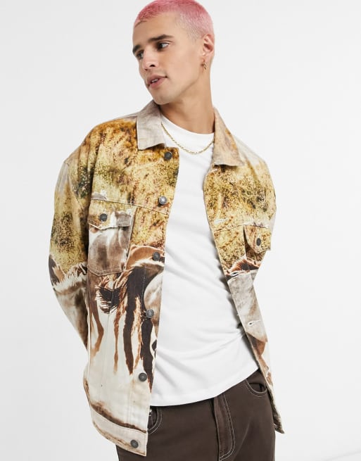 Jaded London - Ensemble en jean à imprimé scénique avec chevaux - Marron