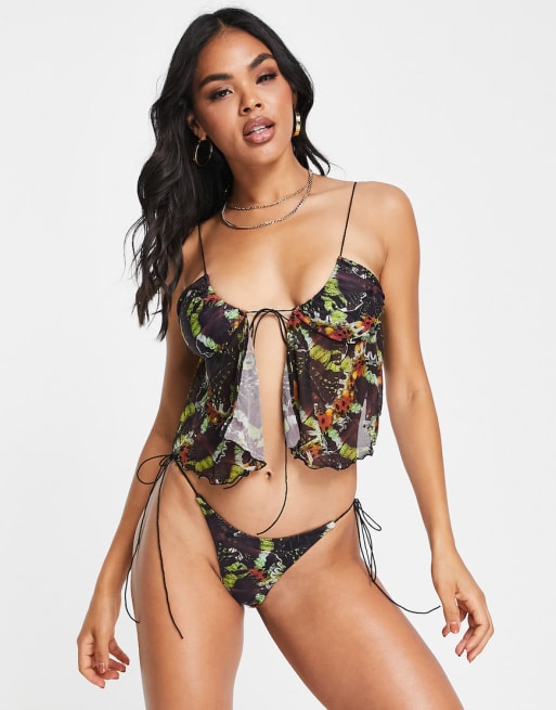 Jaded London high leg tie side bikini bottoms in butterfly print - MULTI