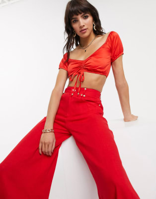 Cherry red wide-leg pants