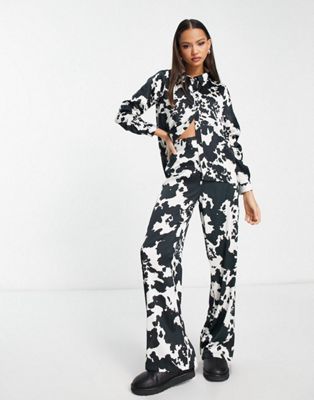 JDY boxy shirt and wide leg co-ord in cow print