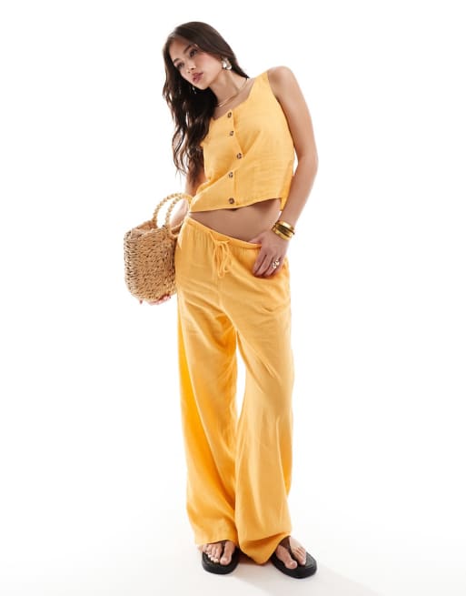 JDY button through top & loose pants set in orange