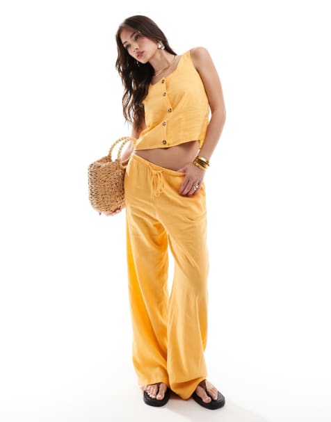JDY buttong through top & loose trousers co-ord in orange - view 1