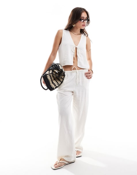 JDY - Ensemble gilet de tailleur et pantalon noués sur le devant - Blanc - view 1
