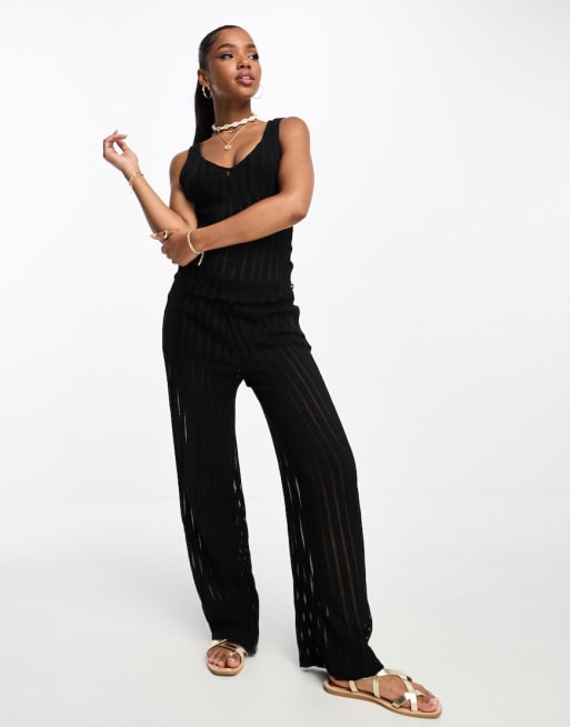 JDY - Exclusivité - Ensemble débardeur col en V et pantalon texturés - Noir