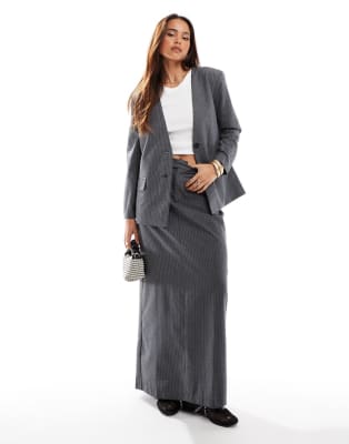 JDY tailored blazer & maxi skirt co ord in grey pinstripe  ASOS