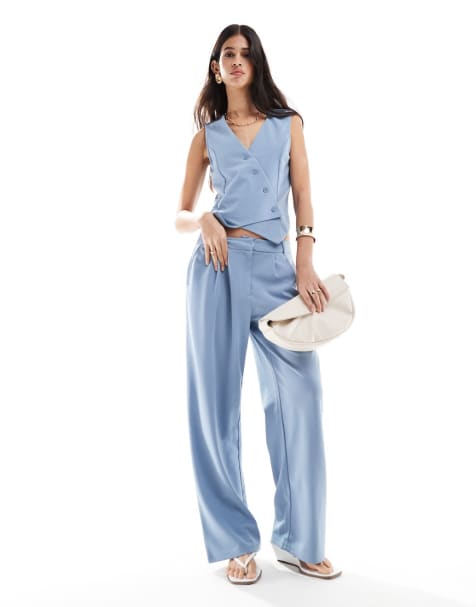 JDY tailored co-ord trouser in denim blue - view 1