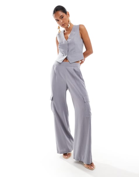 JDY tailored linen set in grey - view 1