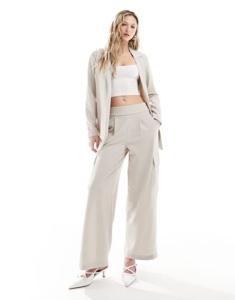 ASOS EDITION oversized blazer and wide leg trouser set in stone