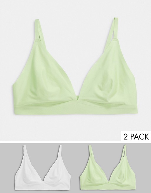 Jojoe 2 pack bonded triangle bralettes in white and mint - MULTI