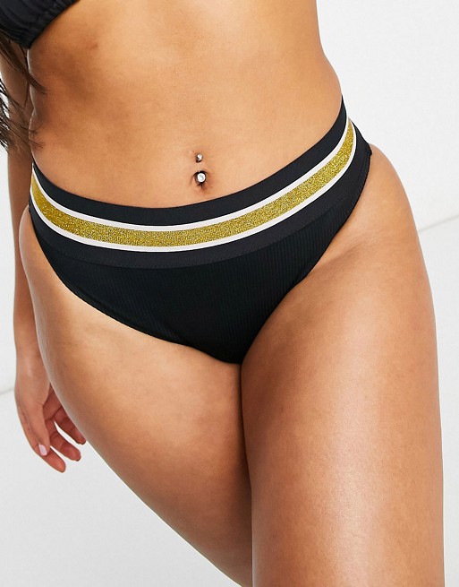 Juicy Couture miami time ribbed bikini top with gold trim in black