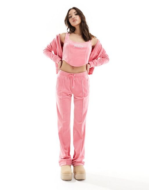  Juicy Couture diamante velour zip up hoodie and joggers co-ord in pink lemonade