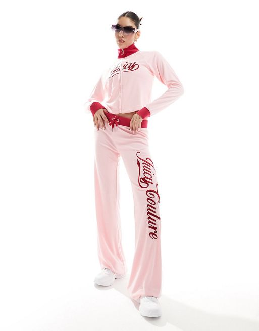  Juicy Couture retro towelling flare tracksuit bottoms and top co-ord in candy pi