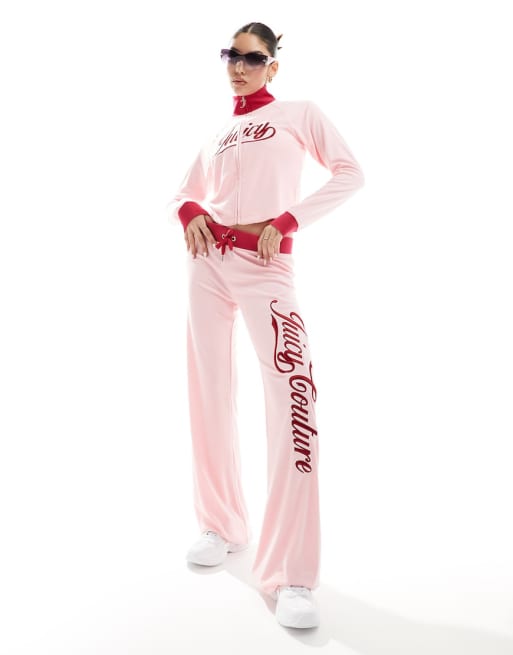 Juicy Couture retro towelling flare tracksuit bottoms and top co-ord in candy pi