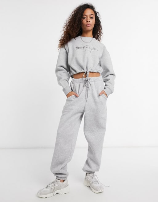 Juicy Couture - Set con felpa corta con logo e pantaloncini, colore grigio in coordinato