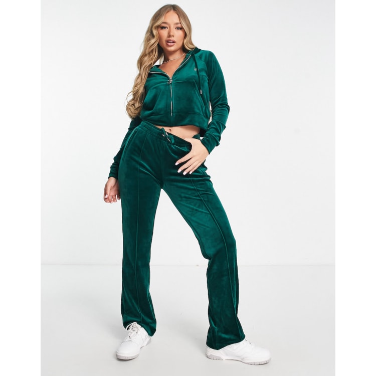 Juicy Couture velour straight leg trackies and zip through hoodie in green ASOS