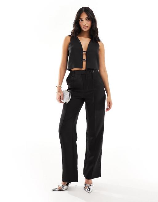 Kaiia - Co-ord set van gilet met strikdetail en broek in zwart