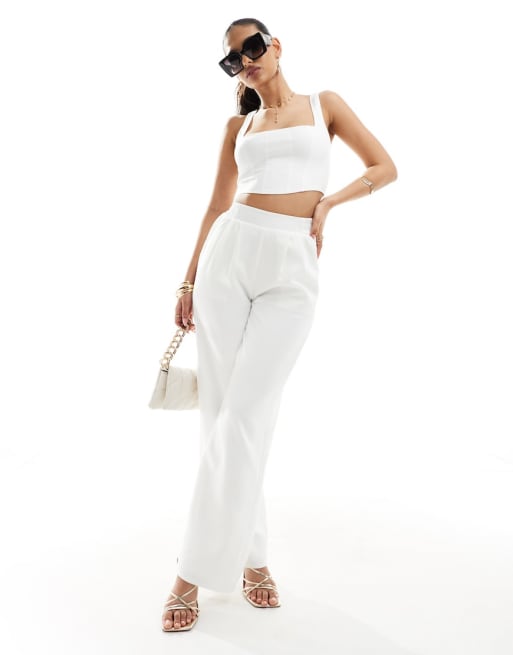 Kaiia - Coordinato con crop top con scollo quadrato e pantaloni a fondo ampio bianco