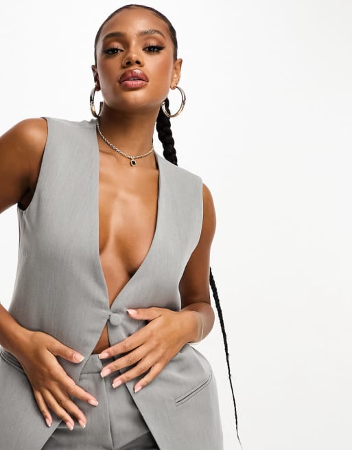 Kaiia - Coordinato sartoriale con top con bottone e gonna lunga grigio