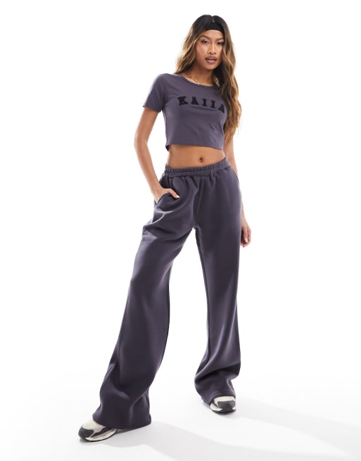 Kaiia cropped baby t-shirt and jogger co-ord in charcoal grey