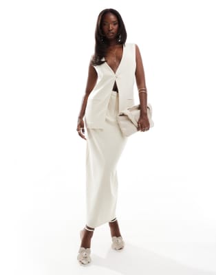 Kaiia longline button detail sleeveless waistcoat and maxi skirt co ord in stone