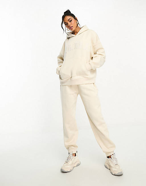 Kaiia oversized logo hoodie and cuffed joggers co-ord in cream | ASOS