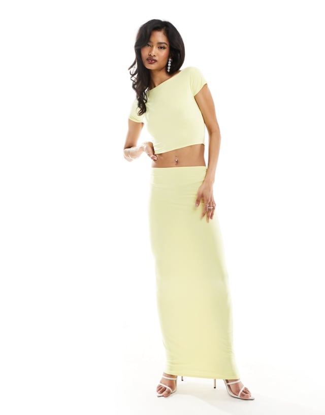 Kaiia - slinky low back top and maxi skirt co-ord in pale yellow