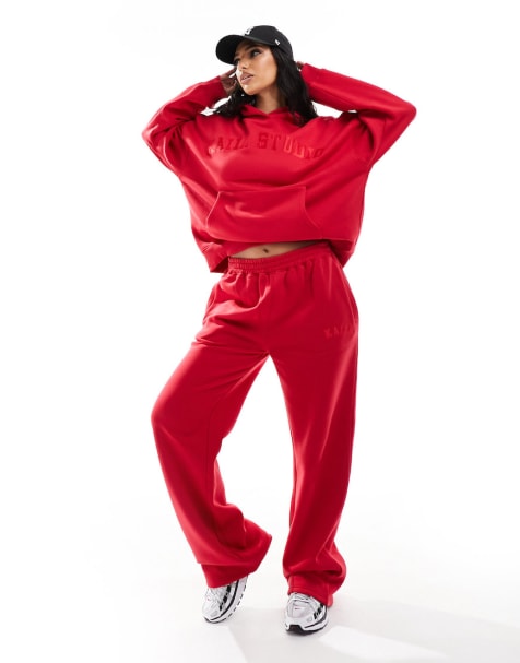Kaiia studio hoodie and wide leg jogger co-ord in red - view 1