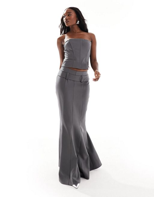 Kaiia tailored bandeau top and maxi skirt co-ord in charcoal