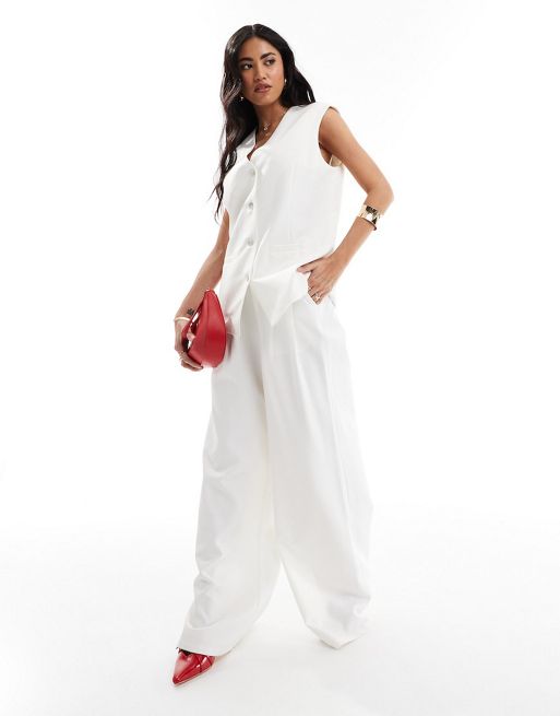  Kaiia tailored oversized waistcoat and wide leg trousers co-ord in white